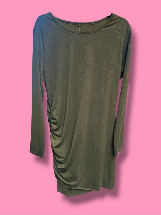BTFBM Dresses & Skirts - Side-Ruched Olive Midi Dress with Long Sleeves